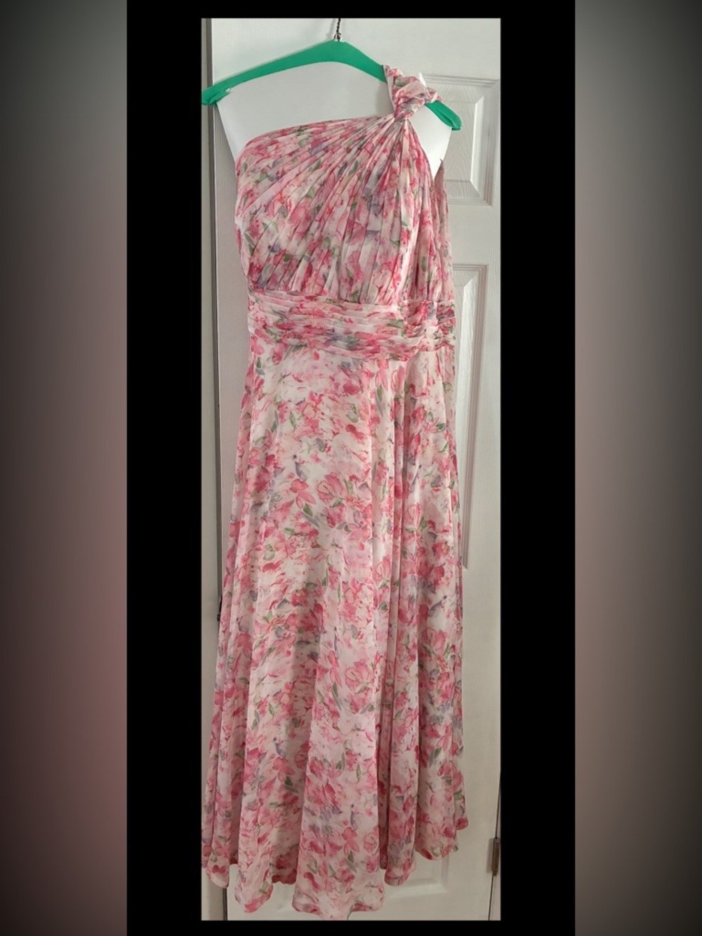 Azazie Pink Floral Chiffon One-Shoulder Dress